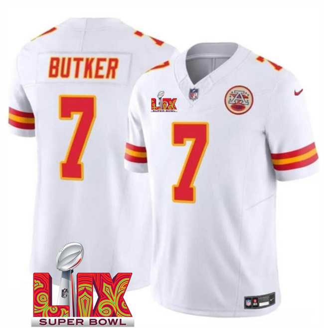 Men & Women & Youth Kansas City Chiefs #7 Harrison Butker White 2025 Super Bowl LIX Patch F.U.S.E. Vapor Limited Stitched Jersey,We sell and wholesale Men & Women & Youth Kansas City Chiefs #7 Harrison Butker White 2025 Super Bowl LIX Patch F.U.S.E. Vapor Limited Stitched Jersey on line form chian!